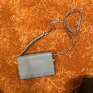 Tory Burch robin blue purse with adjustable strap